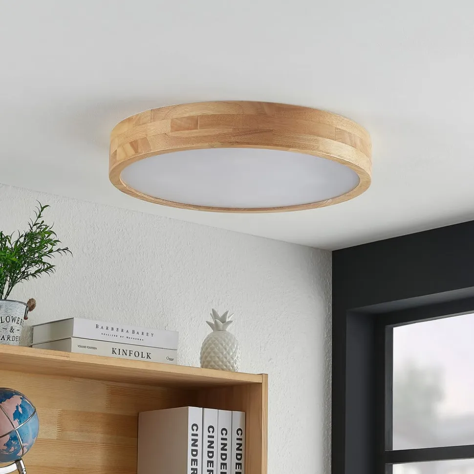 Lindby loftlampe Tanju, Ø 50 cm, 4 lyskilder, egetræ, E27