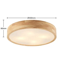Lindby loftlampe Tanju, Ø 50 cm, 4 lyskilder, egetræ, E27