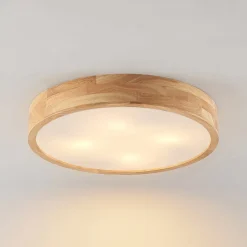 Lindby loftlampe Tanju, Ø 50 cm, 4 lyskilder, egetræ, E27