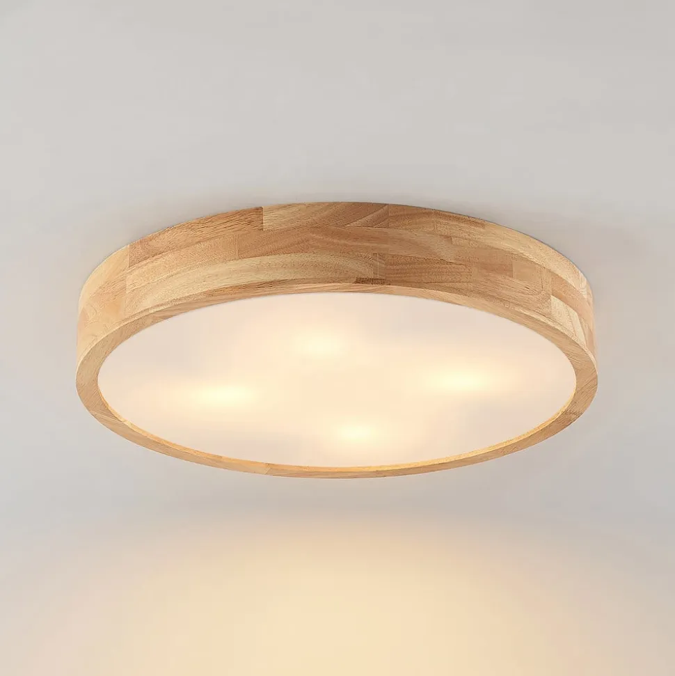 Lindby loftlampe Tanju, Ø 50 cm, 4 lyskilder, egetræ, E27