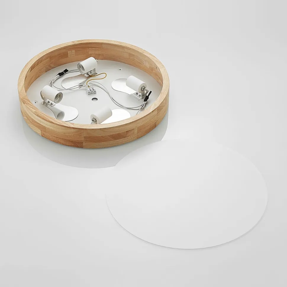 Lindby loftlampe Tanju, Ø 50 cm, 4 lyskilder, egetræ, E27