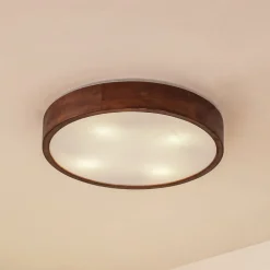 Lindby loftlampe Tanju, Ø 50 cm, valnøddetræ, 4 lyskilder, E27