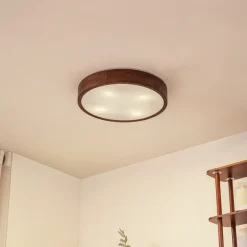Lindby loftlampe Tanju, Ø 50 cm, valnøddetræ, 4 lyskilder, E27