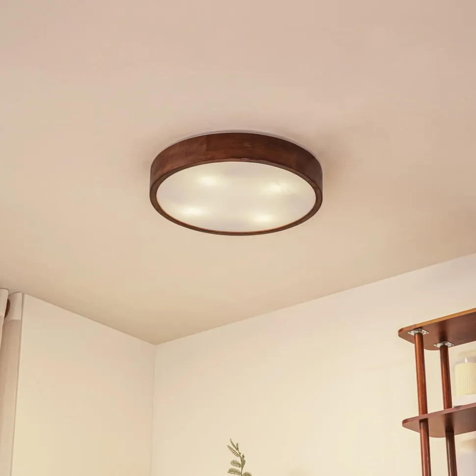 Lindby loftlampe Tanju, Ø 50 cm, valnøddetræ, 4 lyskilder, E27