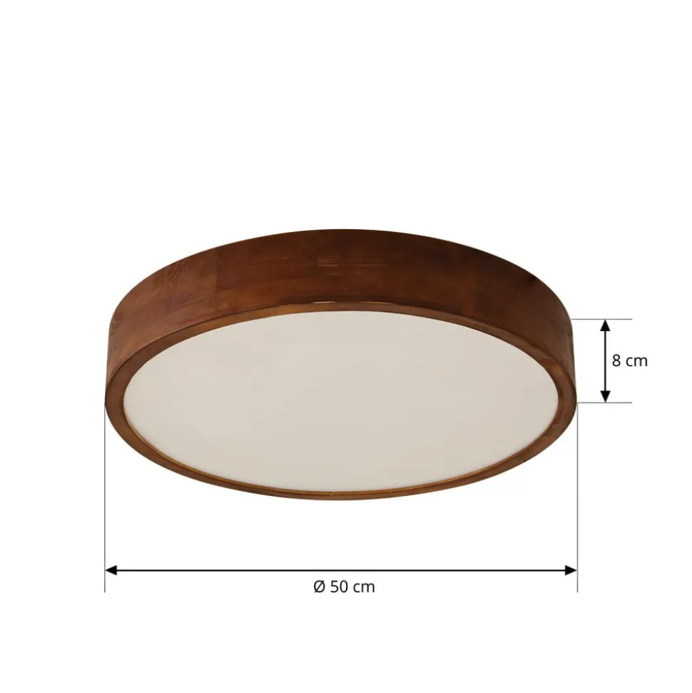 Lindby loftlampe Tanju, Ø 50 cm, valnøddetræ, 4 lyskilder, E27