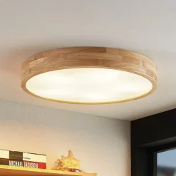 Lindby loftlampe Tanju, Ø 60 cm, 5 lyskilder, egetræ, E27