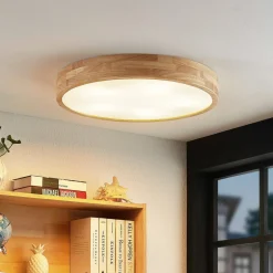 Lindby loftlampe Tanju, Ø 60 cm, 5 lyskilder, egetræ, E27