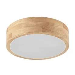 Lindby loftlampe Tanju, Ø 30 cm, 2 lyskilder, egetræ, E27