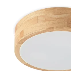 Lindby loftlampe Tanju, Ø 30 cm, 2 lyskilder, egetræ, E27
