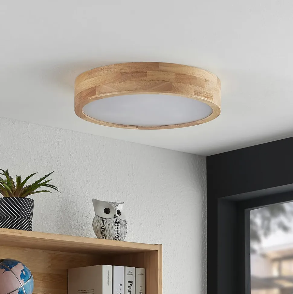 Lindby loftlampe Tanju, Ø 40 cm, 3 lyskilder, egetræ, E27