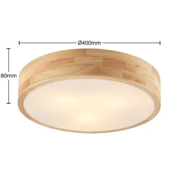 Lindby loftlampe Tanju, Ø 40 cm, 3 lyskilder, egetræ, E27
