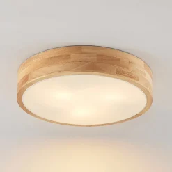 Lindby loftlampe Tanju, Ø 40 cm, 3 lyskilder, egetræ, E27