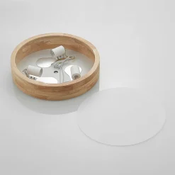 Lindby loftlampe Tanju, Ø 40 cm, 3 lyskilder, egetræ, E27