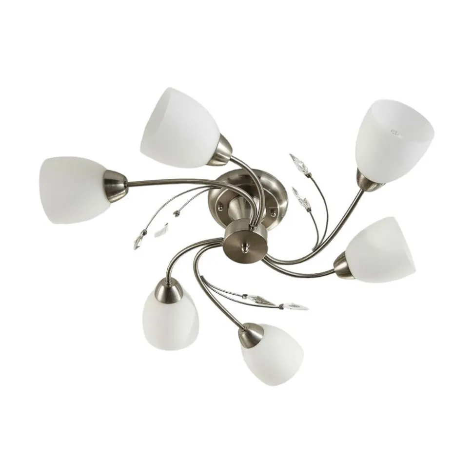 Lindby loftlampe Tatas, Ø 64 cm, nikkel, 6 lyskilder, glas