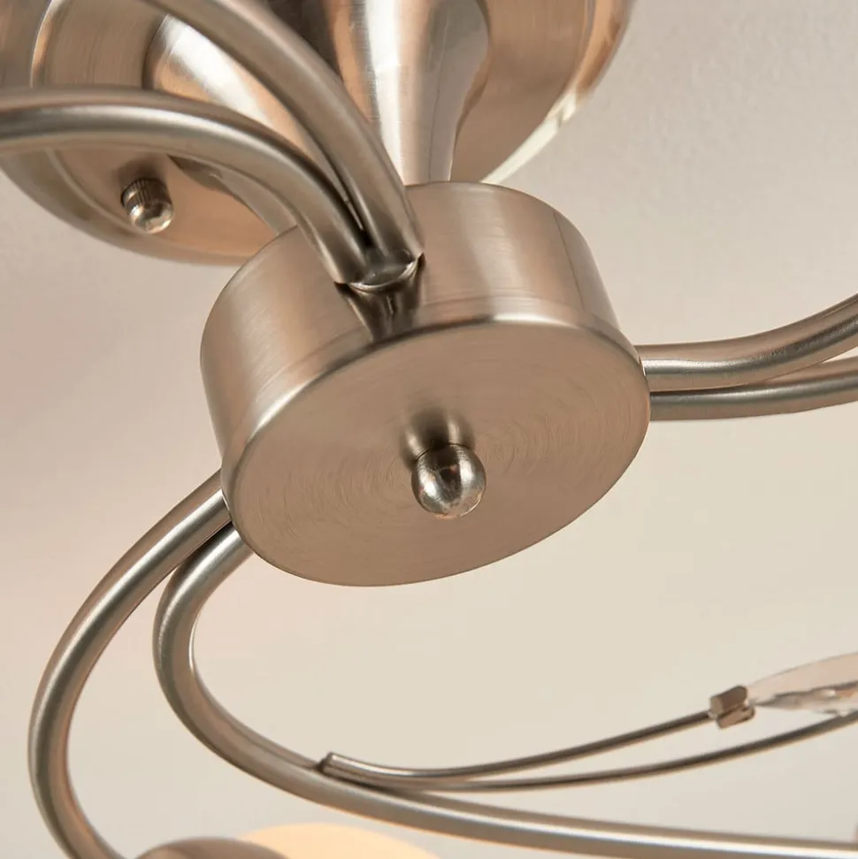 Lindby loftlampe Tatas, Ø 64 cm, nikkel, 6 lyskilder, glas