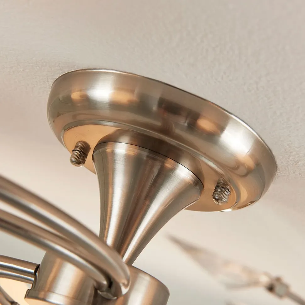 Lindby loftlampe Tatas, Ø 64 cm, nikkel, 6 lyskilder, glas