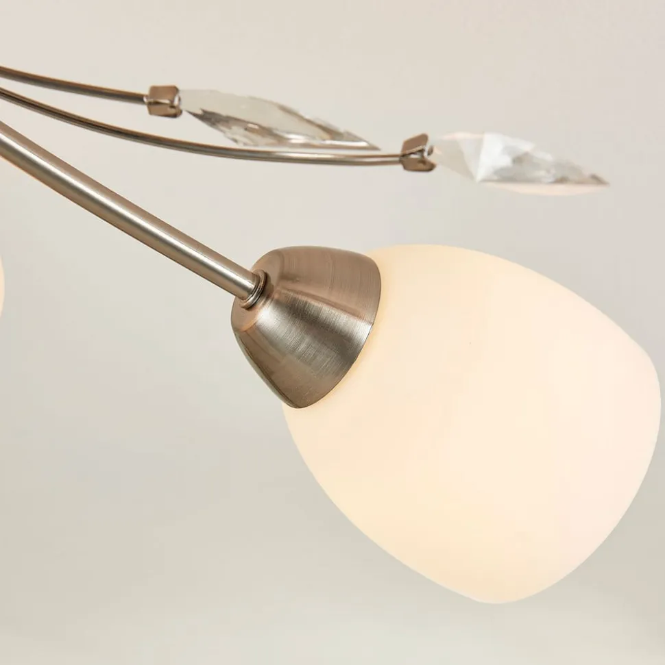 Lindby loftlampe Tatas, Ø 64 cm, nikkel, 6 lyskilder, glas