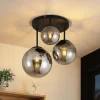 Lindby loftlampe Teeja, smoke, 3 lyskilder, Ø47cm, glas, E27