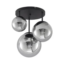 Lindby loftlampe Teeja, smoke, 3 lyskilder, Ø47cm, glas, E27