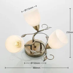 Lindby loftlampe Thaddeus, Ø 44 cm, antik messing, glas