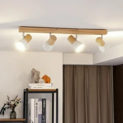 Lindby loftlampe Thorin, 67 cm, 4 lyskilder, hvid, træ, E14