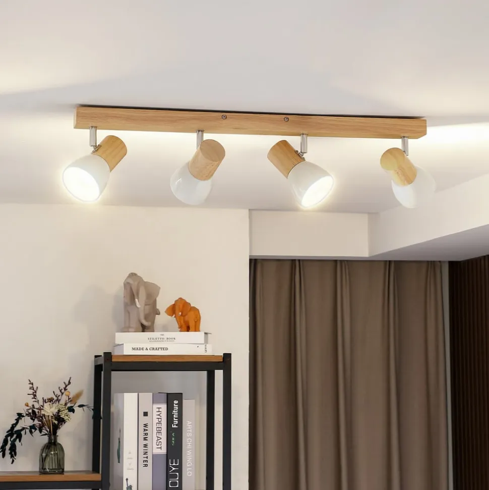 Lindby loftlampe Thorin, 67 cm, 4 lyskilder, hvid, træ, E14