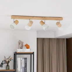 Lindby loftlampe Thorin, 67 cm, 4 lyskilder, hvid, træ, E14