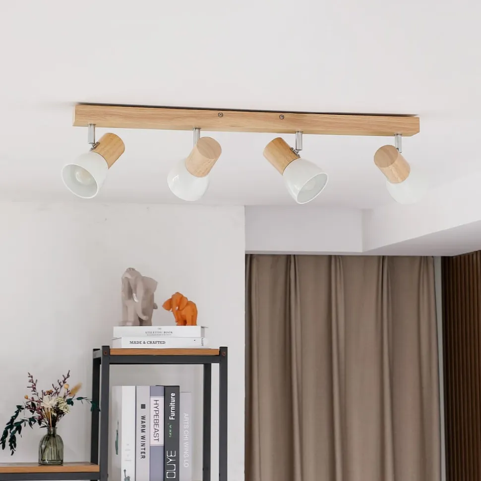 Lindby loftlampe Thorin, 67 cm, 4 lyskilder, hvid, træ, E14