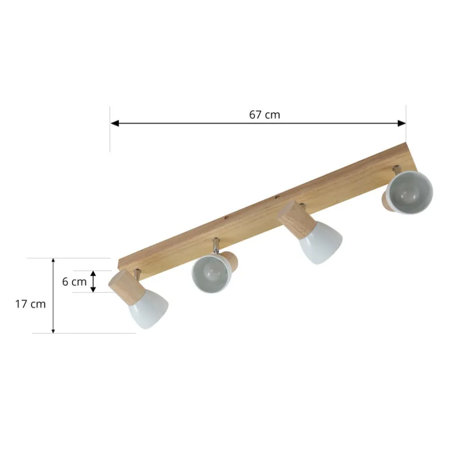 Lindby loftlampe Thorin, 67 cm, 4 lyskilder, hvid, træ, E14