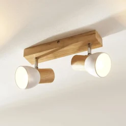 Lindby loftlampe Thorin, 27 cm, 2 lyskilder, hvid, træ, E14