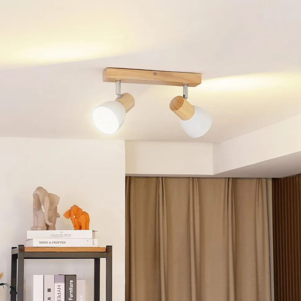 Lindby loftlampe Thorin, 27 cm, 2 lyskilder, hvid, træ, E14
