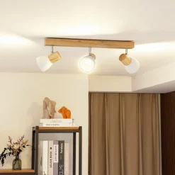 Lindby loftlampe Thorin, 47 cm, 3 lyskilder, hvid, træ, E14