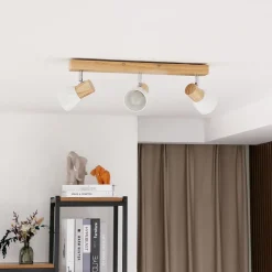 Lindby loftlampe Thorin, 47 cm, 3 lyskilder, hvid, træ, E14