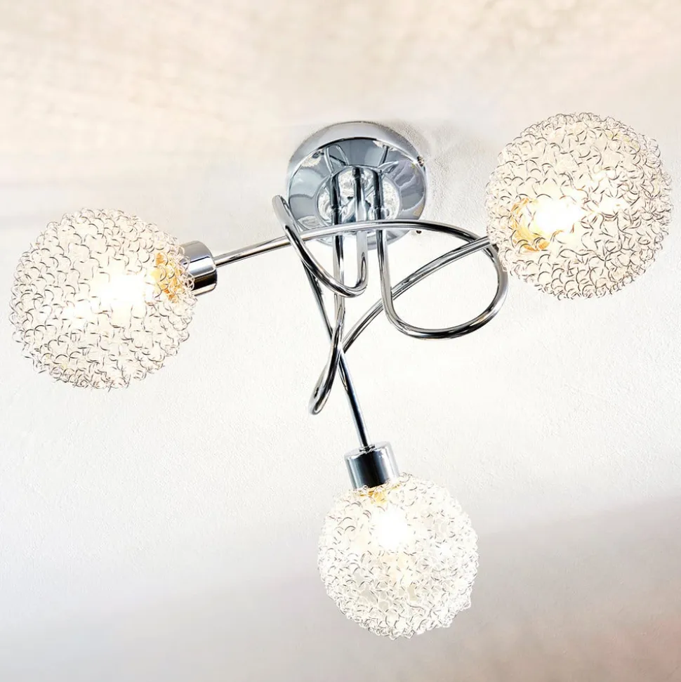 Lindby loftlampe Ticino, Ø 40 cm, krom, glas, metal