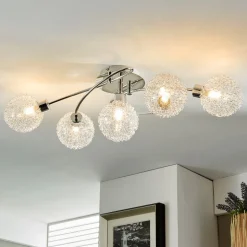 Lindby loftlampe Ticino, 65 cm, 5 lyskilder, metal, glas