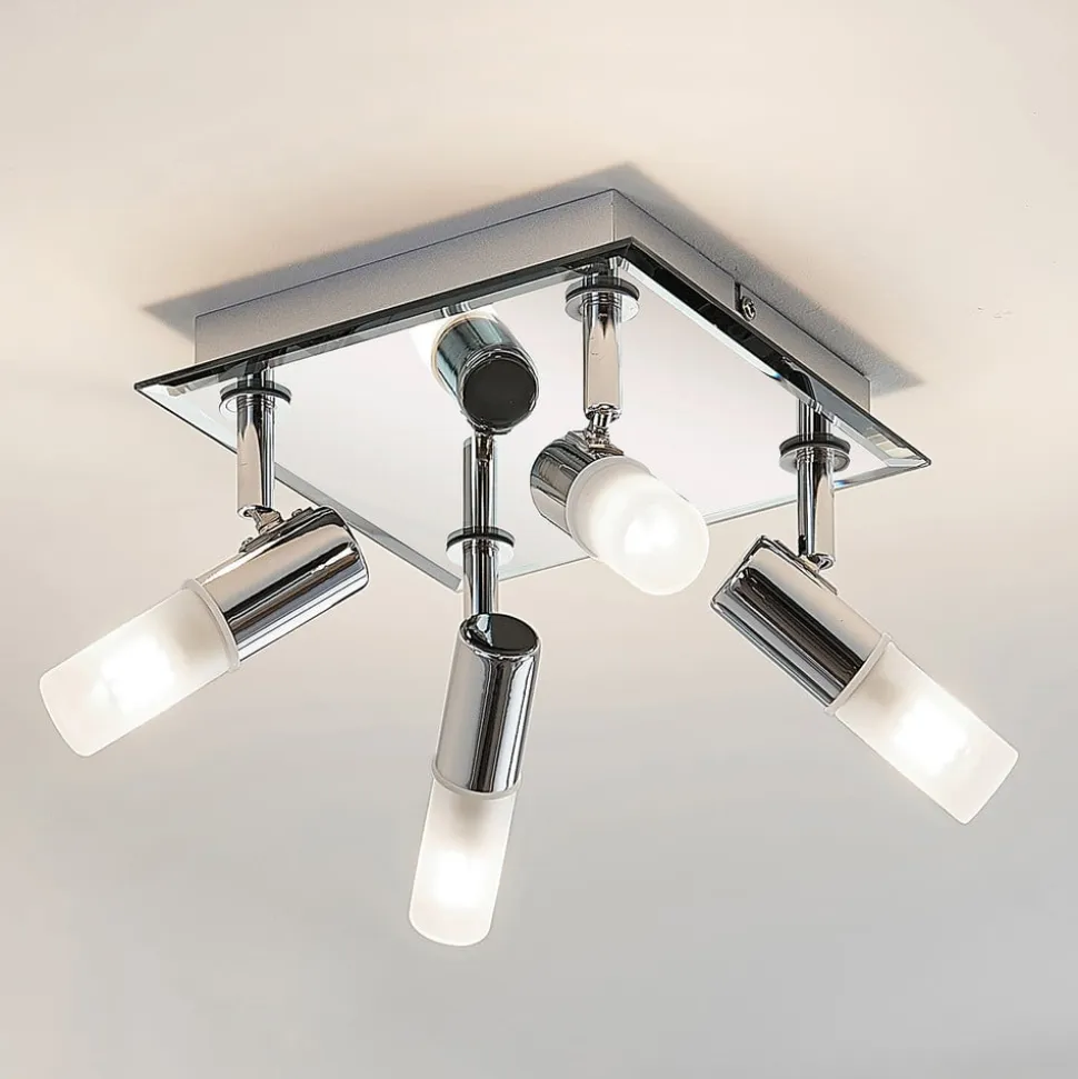 Lindby loftlampe til bad Zela, 32 cm, krom, 4 lyskilder, IP44