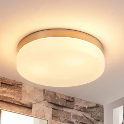 Lindby loftlampe til badeværelset Amilia, Ø 30 cm, E27, nikkel, glas