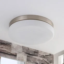 Lindby loftlampe til badeværelset Amilia, Ø 30 cm, E27, nikkel, glas