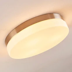 Lindby loftlampe til badeværelset Amilia, Ø 30 cm, E27, nikkel, glas