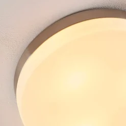 Lindby loftlampe til badeværelset Amilia, Ø 30 cm, E27, nikkel, glas