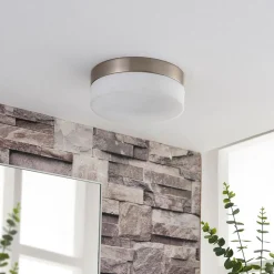 Lindby loftlampe til badeværelset Amilia, Ø 18 cm, E27, nikkel, glas