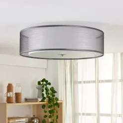 Lindby loftlampe Tobia, grå, tekstil, Ø 50 cm, E27