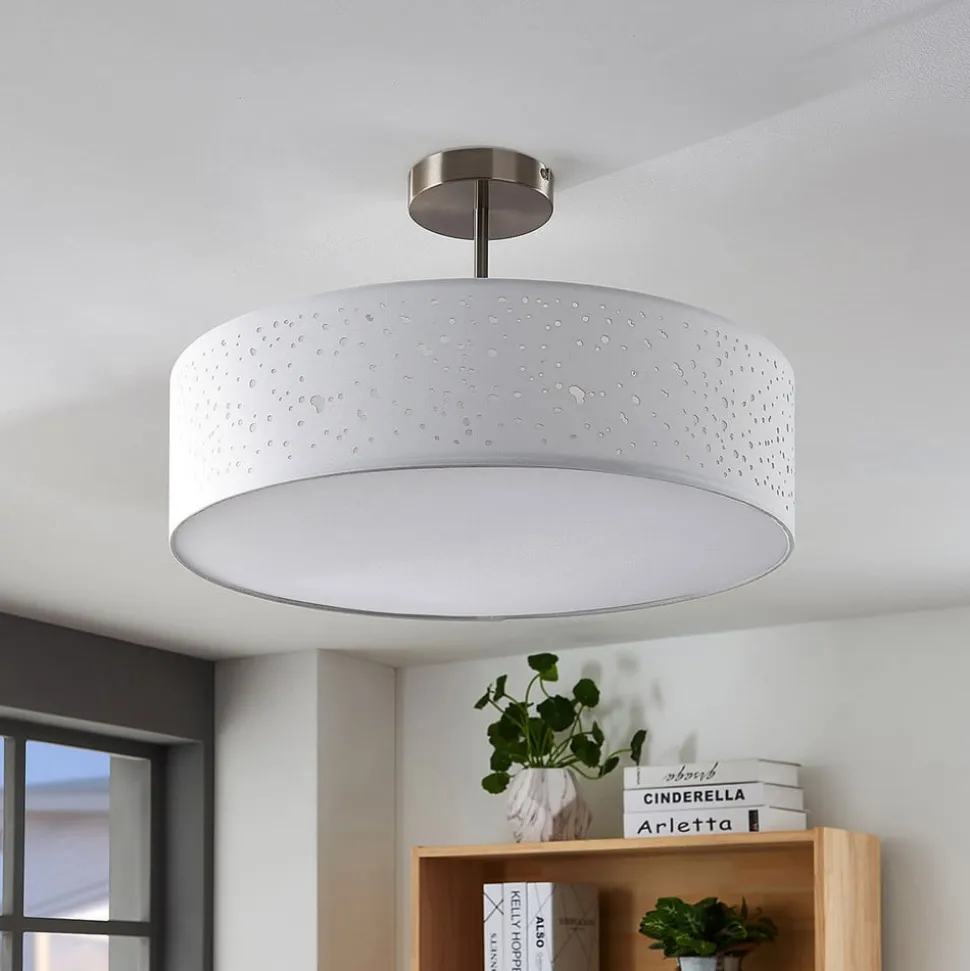 Lindby loftlampe Umma, afstand, hvid, stof, Ø 50 cm, E27