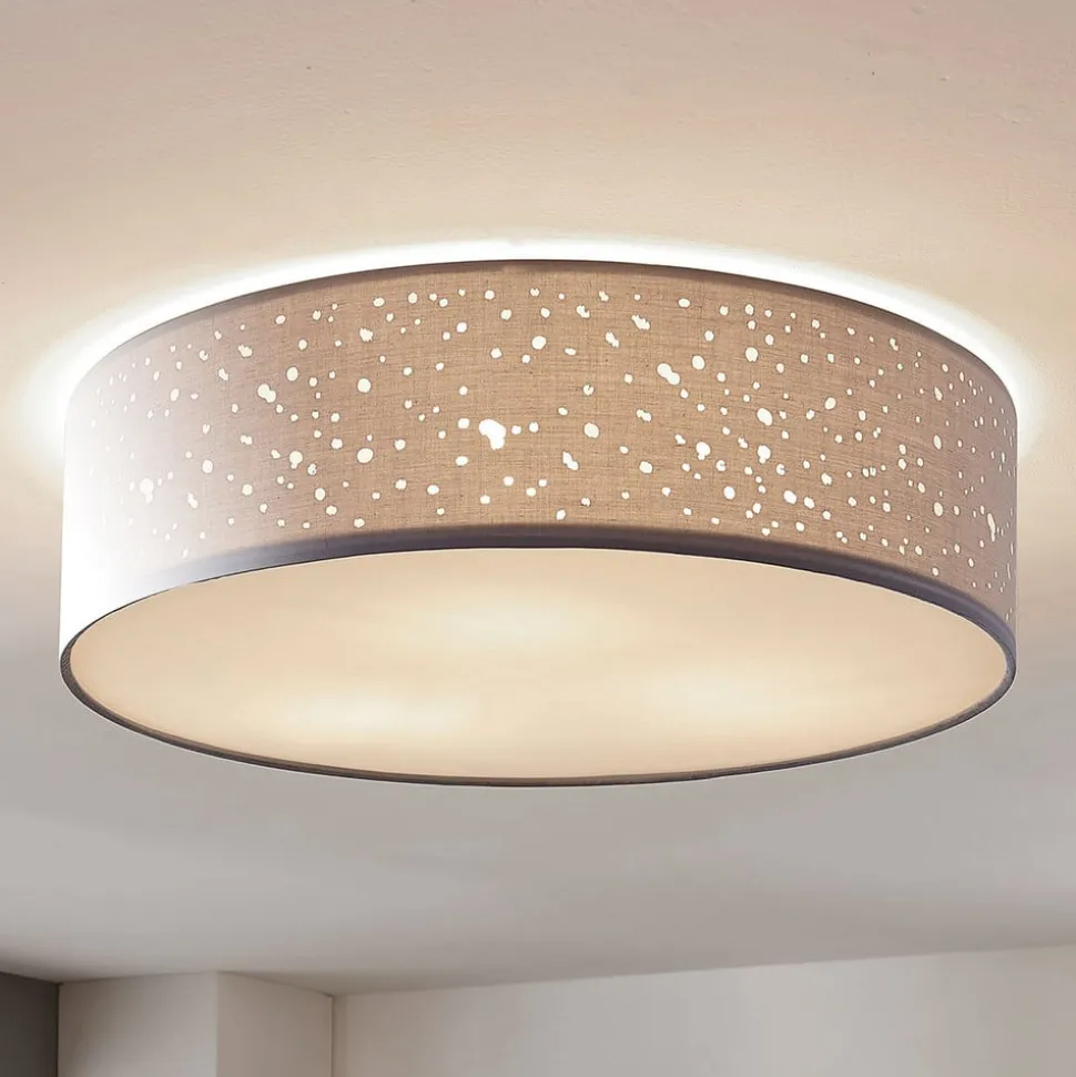 Lindby loftlampe Umma, grå, stof, Ø 50 cm, E27