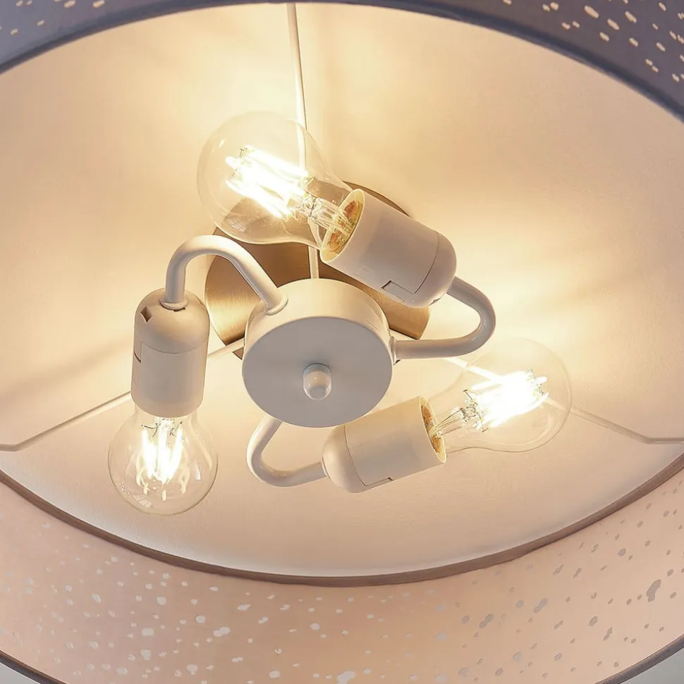Lindby loftlampe Umma, grå, stof, Ø 50 cm, E27