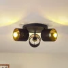 Lindby loftlampe Vasilia, 3 lyskilder, sort/guld, stof