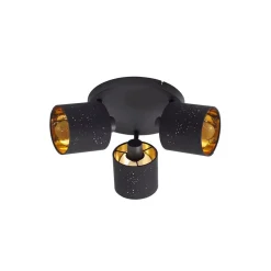 Lindby loftlampe Vasilia, 3 lyskilder, sort/guld, stof