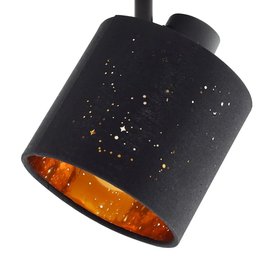Lindby loftlampe Vasilia, 3 lyskilder, sort/guld, stof