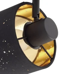 Lindby loftlampe Vasilia, 3 lyskilder, sort/guld, stof
