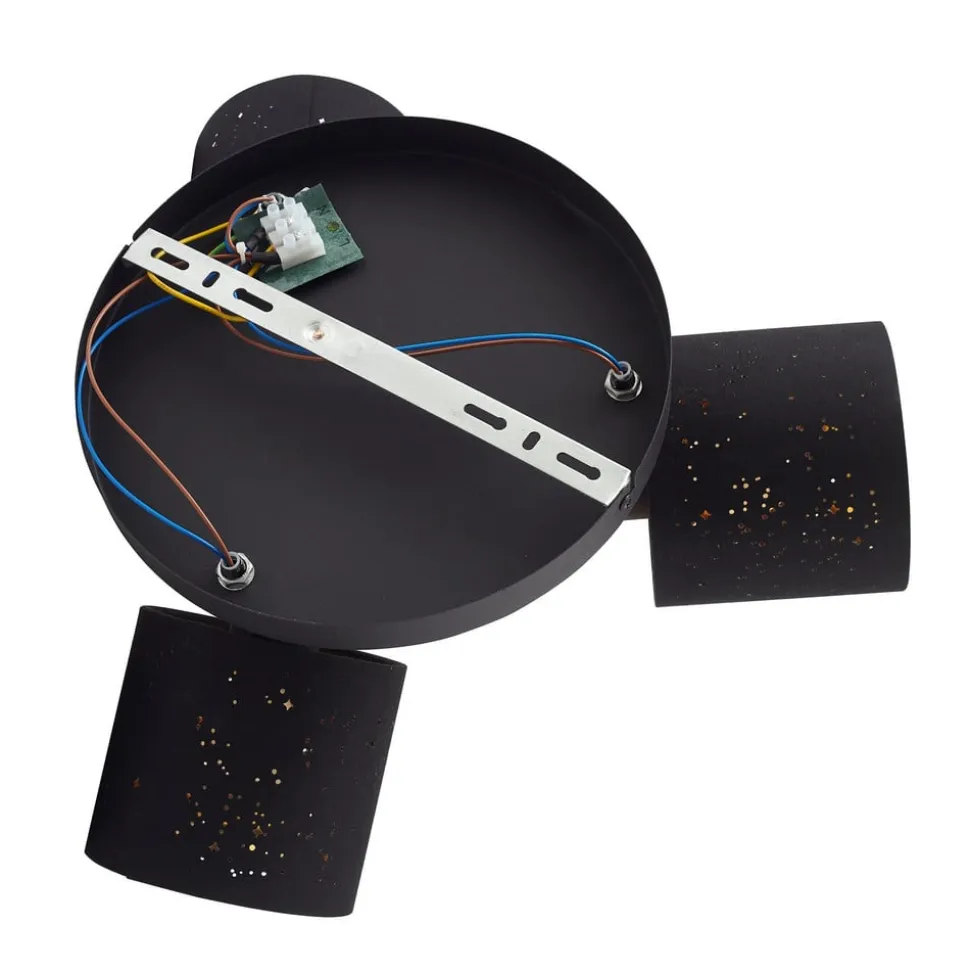 Lindby loftlampe Vasilia, 3 lyskilder, sort/guld, stof